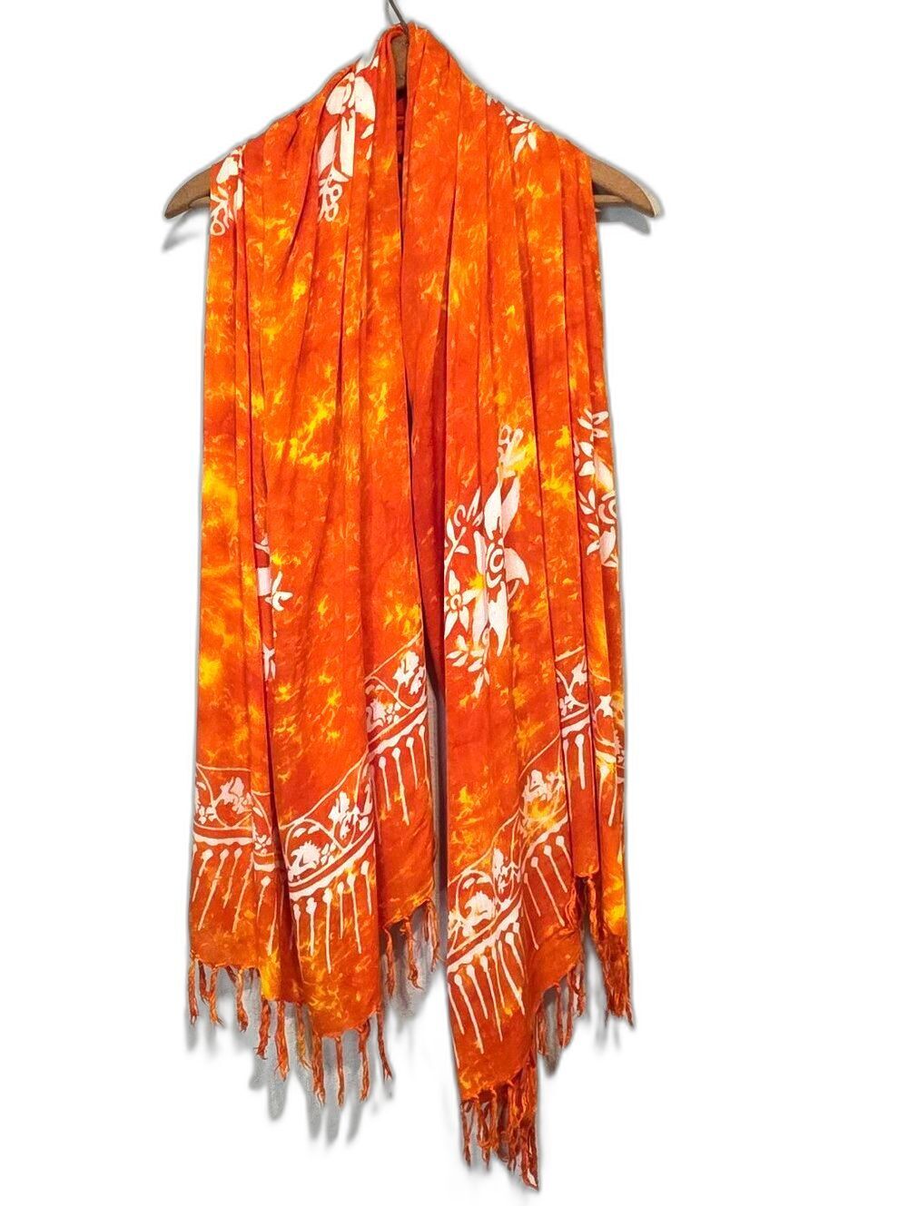 NWOT Cabali Boho Tie-Dye Sarong Wrap Cover-Up Orange Beach Resort Tropical 64X92
